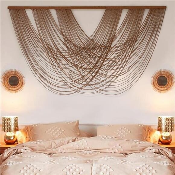 Large Macrame Wall Hanging Brown Die-Dyed 59.00" W x 31.00" L Boho Wall Decor - Picture 1 of 8